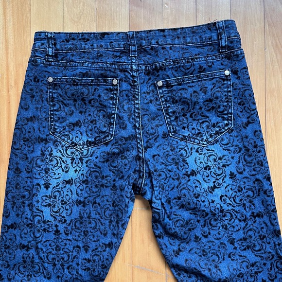 Suko Jeans Women's Size 8 Blue Black Velvet Damask Skinny Jeans Pants - Picture 6 of 7